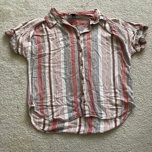 pink striped short sleeve button up
